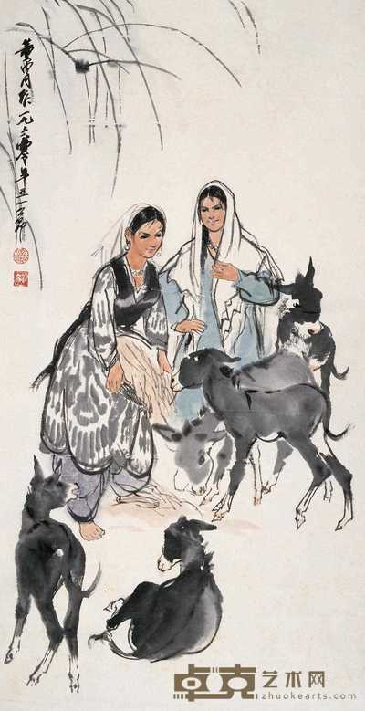 黄胄 1960年作 牧驴图 立轴 94×48cm